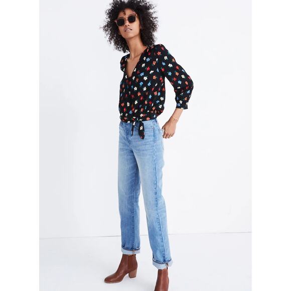 Madewell Wrap Top Womens Size Small Pressed Flowers Print Viscose - Picture 2 of 6